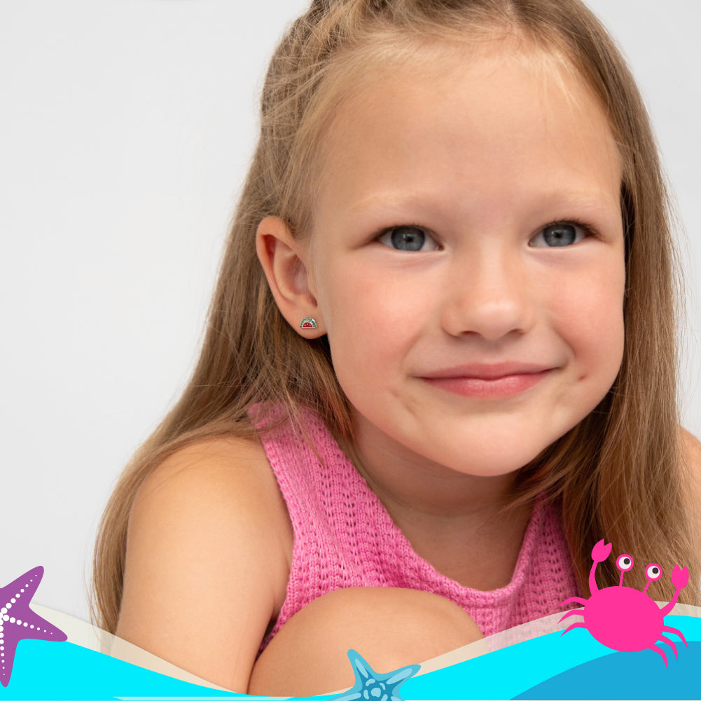 Watermelon Season Baby / Toddler Earrings Screw Back Enamel - Sterling Silver