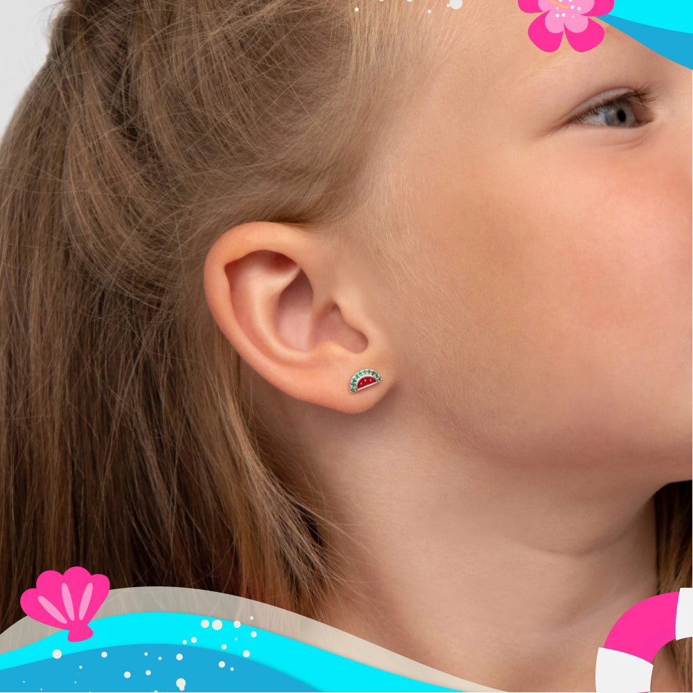 Watermelon Season Baby / Toddler Earrings Screw Back Enamel - Sterling Silver