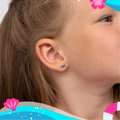 Watermelon Season Baby / Toddler Earrings Screw Back Enamel - Sterling Silver