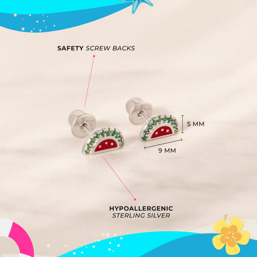 Watermelon Season Baby / Toddler Earrings Screw Back Enamel - Sterling Silver