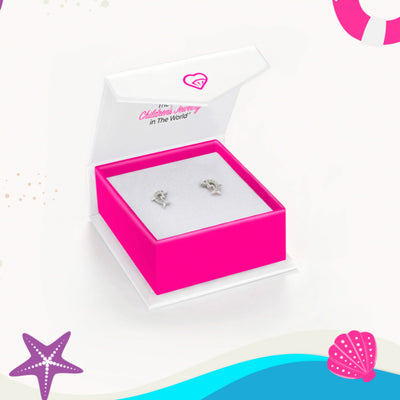 Frollicking Dolphin Kids / Children's Earrings Screw Back - Sterling Silver