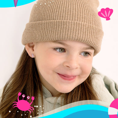 Fancy Flamingo Pink Kids / Children's Earrings Screw Back Enamel - Sterling Silver