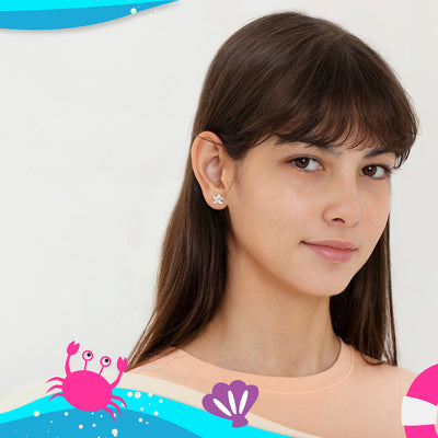 Florida Starfish Kids / Girls Earrings Screw Back - Sterling Silver