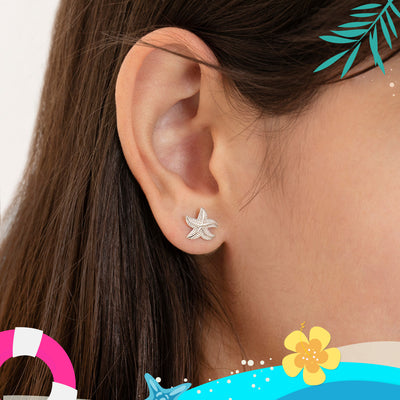 Florida Starfish Kids / Girls Earrings Screw Back - Sterling Silver