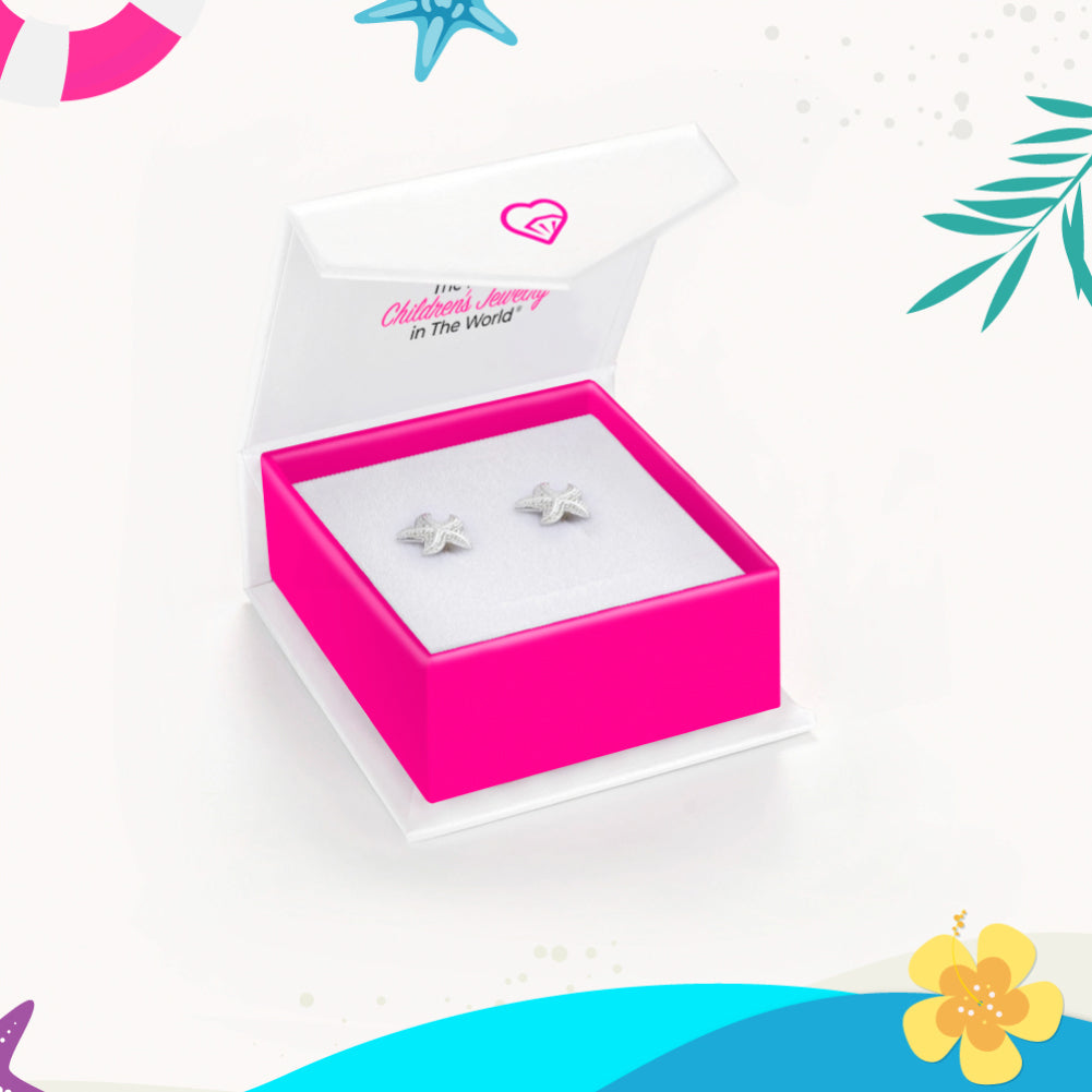 Florida Starfish Kids / Girls Earrings Screw Back - Sterling Silver