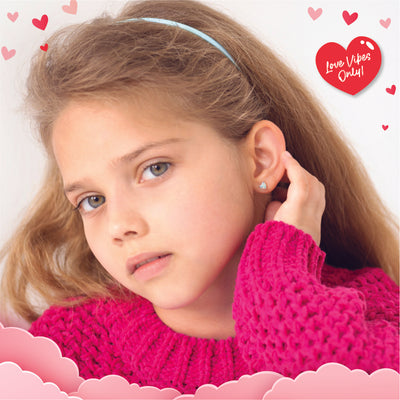 Opal Heart Kids / Children's / Girls Earrings Screw Back - Sterling Silver