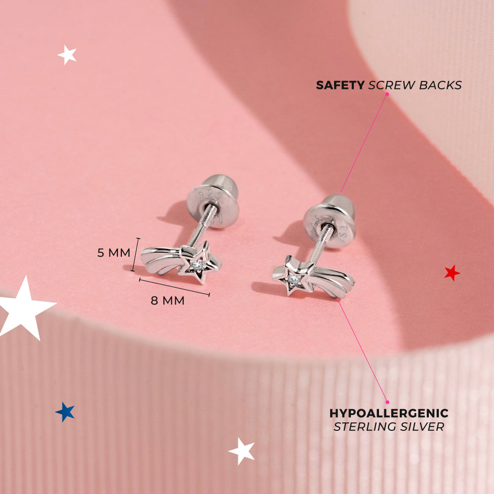 Twinkle Starlight Clear CZ Kids / Children's / Girls Earrings Screw Back - Sterling Silver