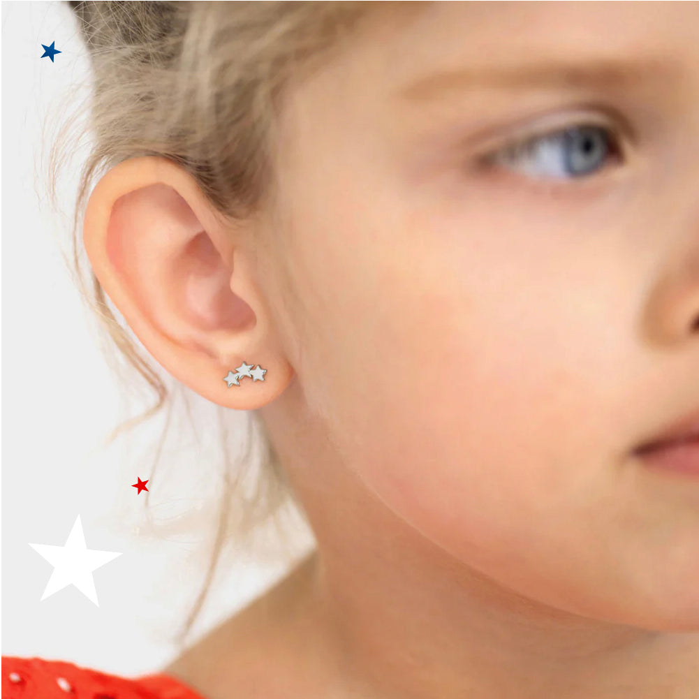A Band of Stars Kids / Children's / Girls Earrings Screw Back - Sterling Silver