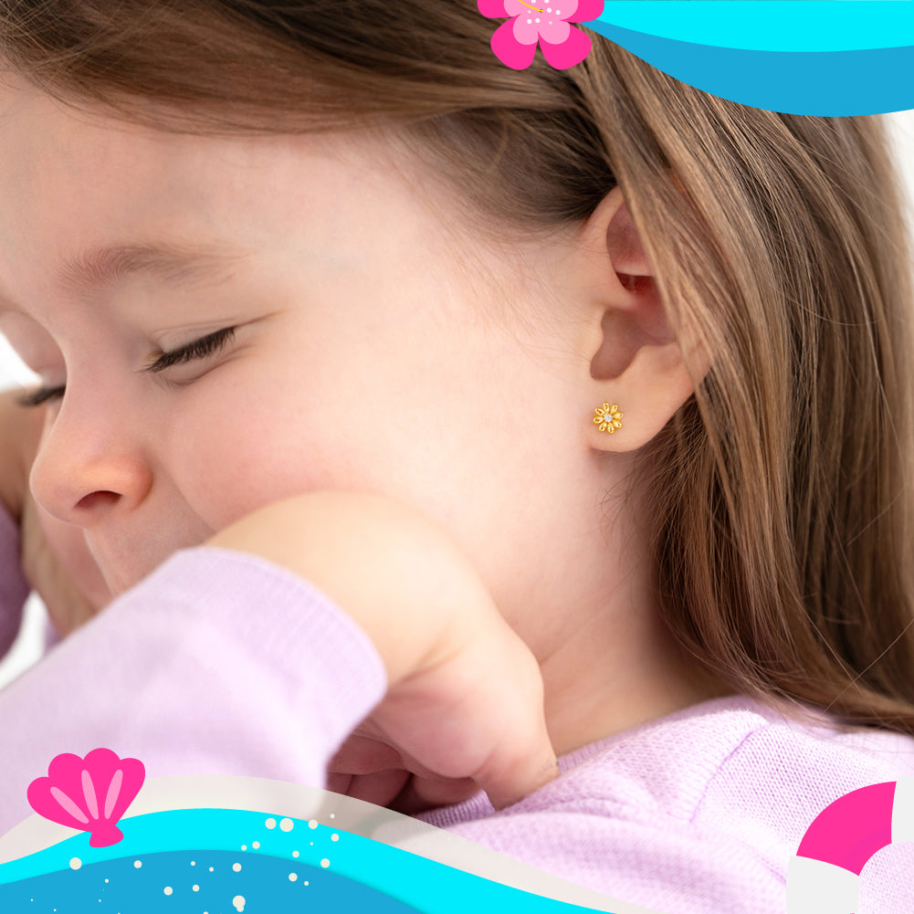 Puffed Blossom Kids / Children's Earrings Screw Back - 14k Gold over Sterling Silver