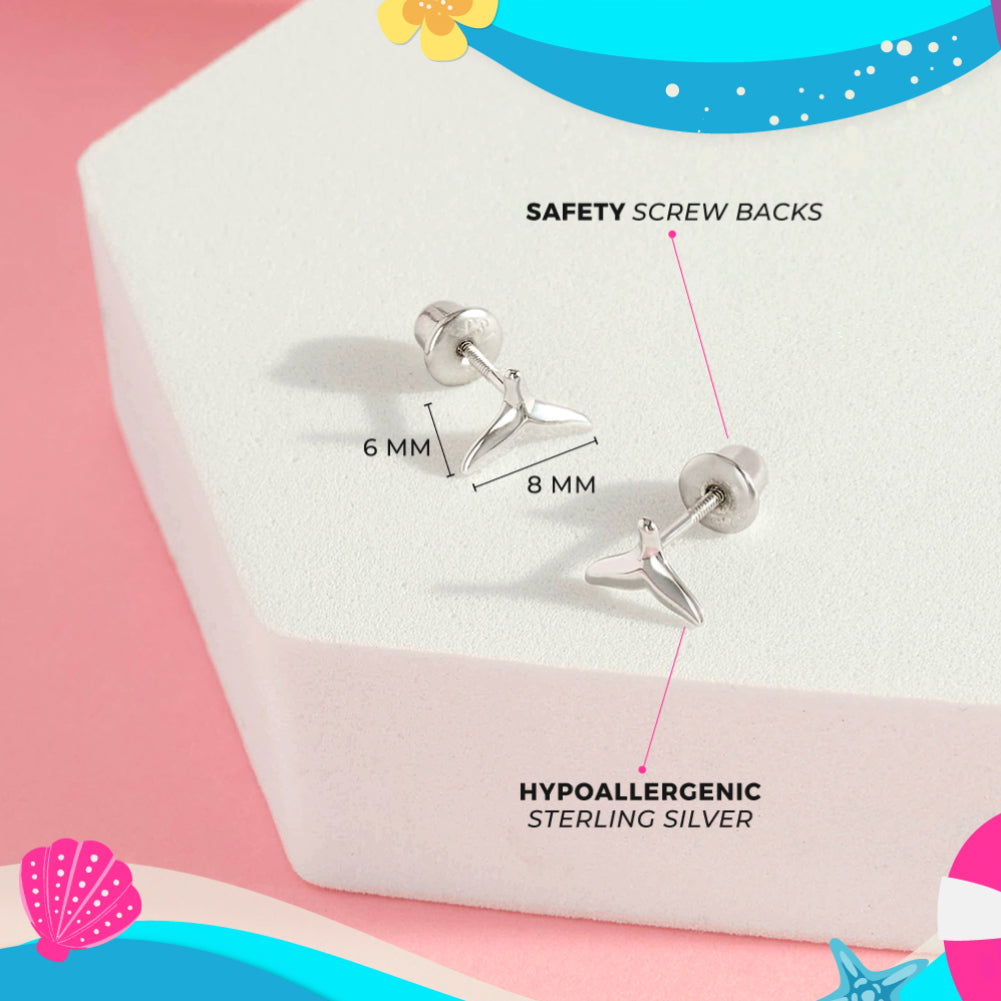 Whale Tail Kids / Children's Earrings Screw Back - Sterling Silver