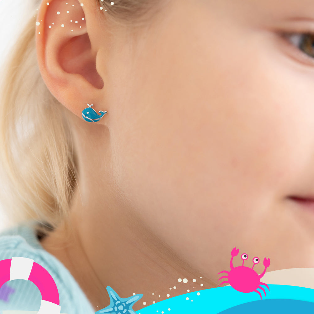 Playful Whale Kids / Children's / Girls Earrings Screw Back - Sterling Silver