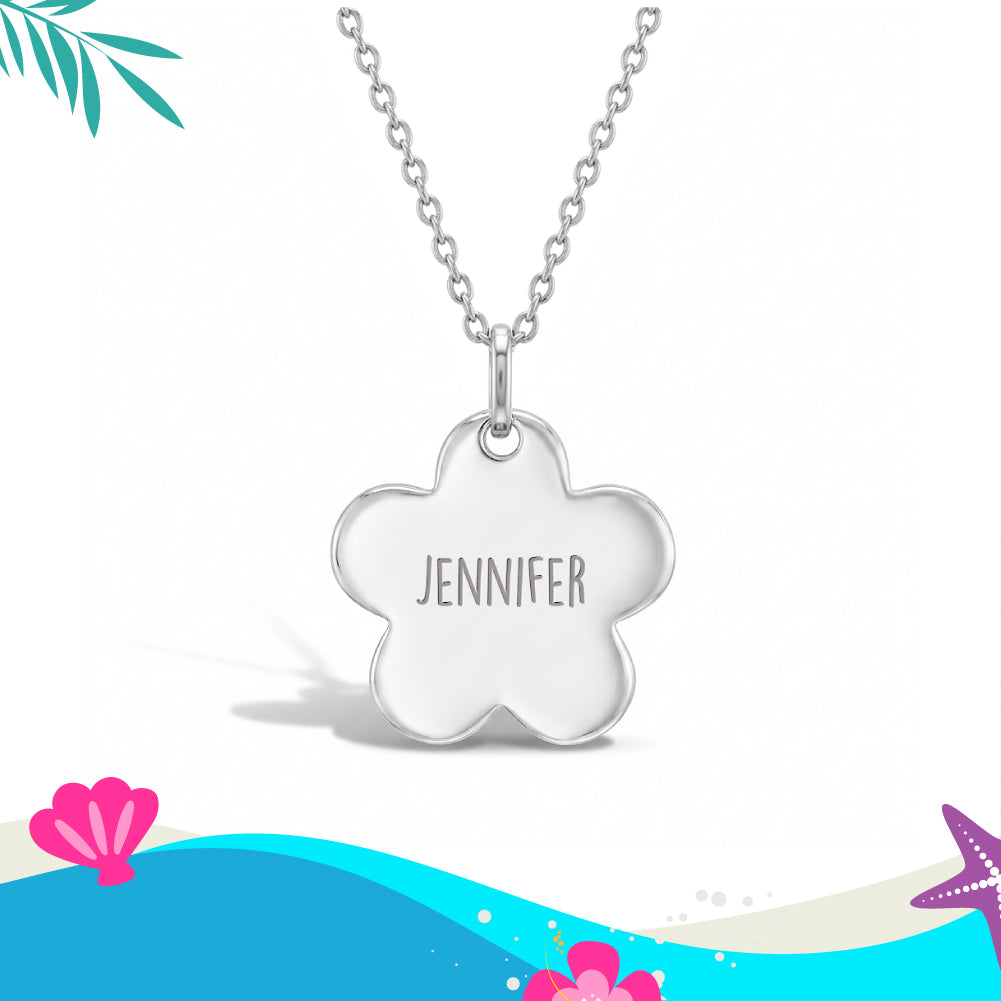 Classic Flower Silhouette 17mm Kids / Children's / Girls Pendant/Necklace Personalized - Sterling Silver