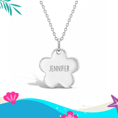 Classic Flower Silhouette 17mm Kids / Children's / Girls Pendant/Necklace Personalized - Sterling Silver