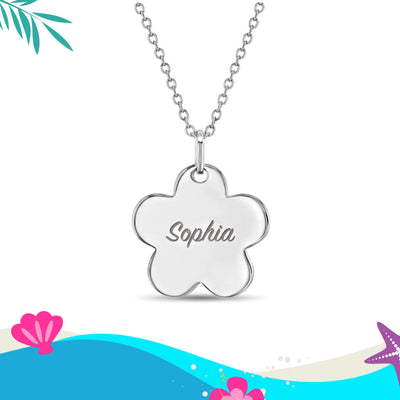 Classic Flower Silhouette 17mm Kids / Children's / Girls Pendant/Necklace Personalized - Sterling Silver