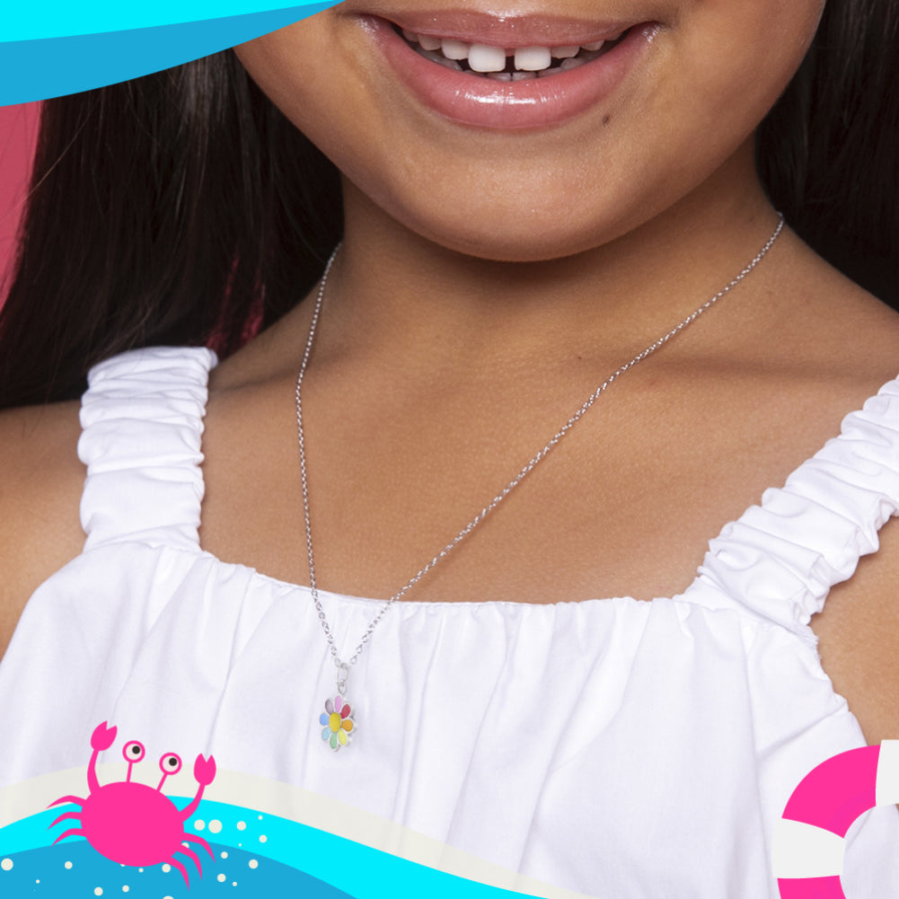 Flower Power Toddler/Girls Necklace Enamel - Sterling Silver