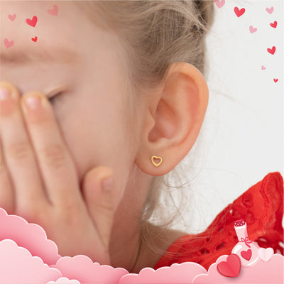 14k Gold Tiny Open Heart Baby / Toddler Earrings Safety Screw Back