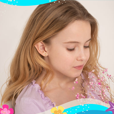 14k Gold Honey Bee Baby / Kids Earrings Safety Screw Back Enamel