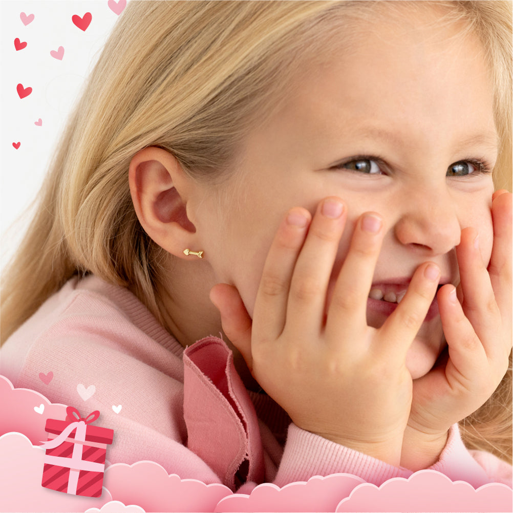 14k Gold Love Heart Arrows Kids / Girls Earrings Safety Screw Back