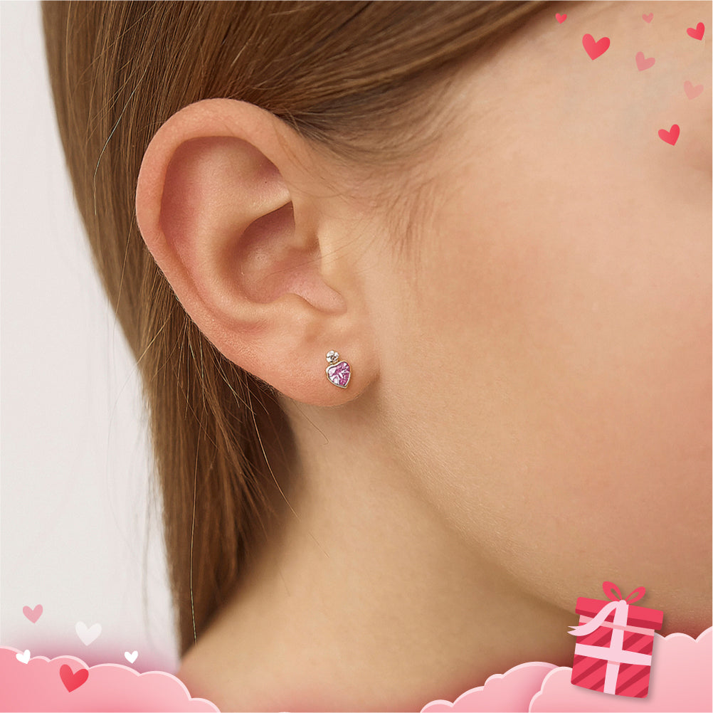 14k Gold Royal Heart CZ Kids / Girls Earrings Safety Screw Back