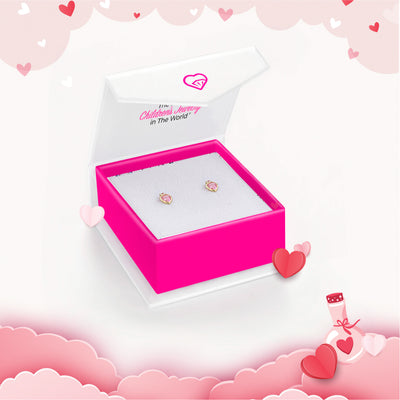 14k Gold Royal Heart CZ Kids / Girls Earrings Safety Screw Back