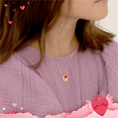 14k Gold Enamel Heart Engravable Red Kids / Girls Pendant/Necklace
