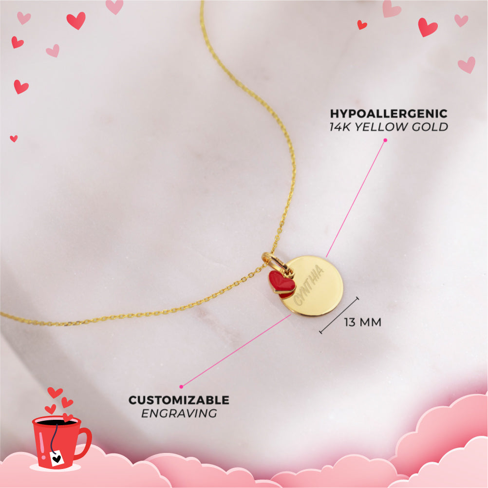 14k Gold Enamel Heart Engravable Red Kids / Girls Pendant/Necklace