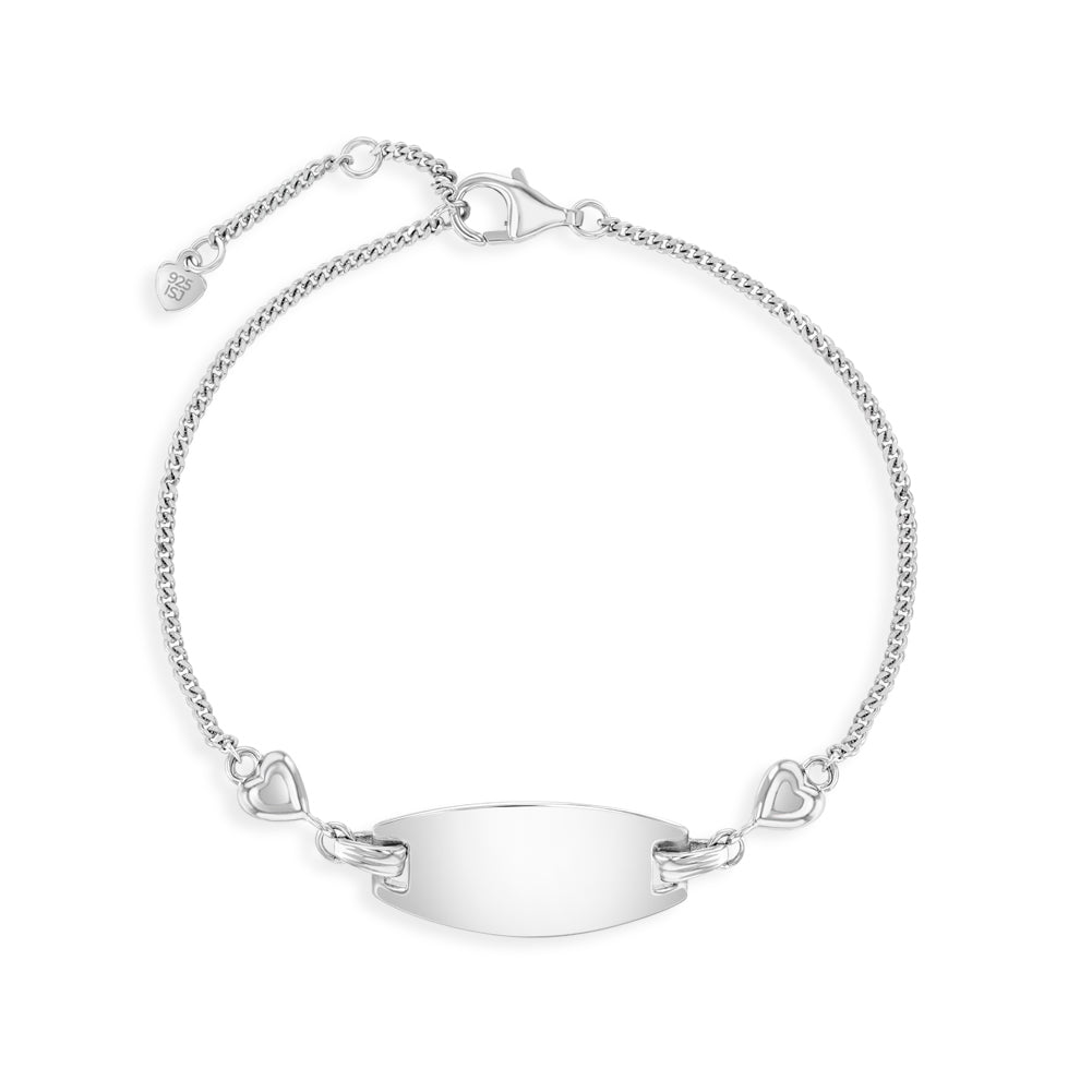 4.5-6.5" Adjustable Heart & Chain ID Baby / Toddler / Kids Bracelet - Sterling Silver