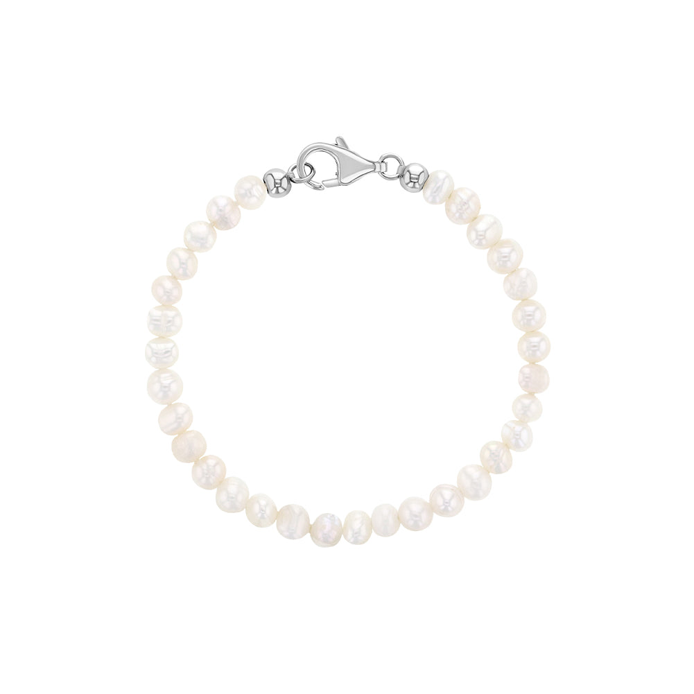 4.5-6.5" Small Freshwater Cultured Pearl Baby / Toddler / Kids Charm Bracelet - Sterling Silver