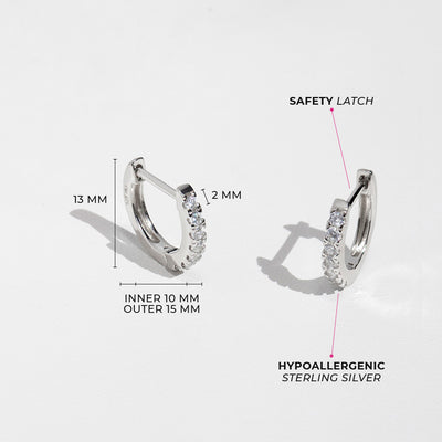 Small Multi Clear CZ 9mm Kids / Children's / Girls Earrings Hoop/Huggie Safety Latch - Sterling Silver