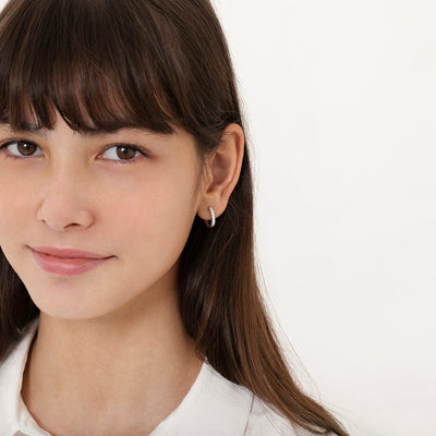 Small Multi Clear CZ 9mm Kids / Children's / Girls Earrings Hoop/Huggie Safety Latch - Sterling Silver