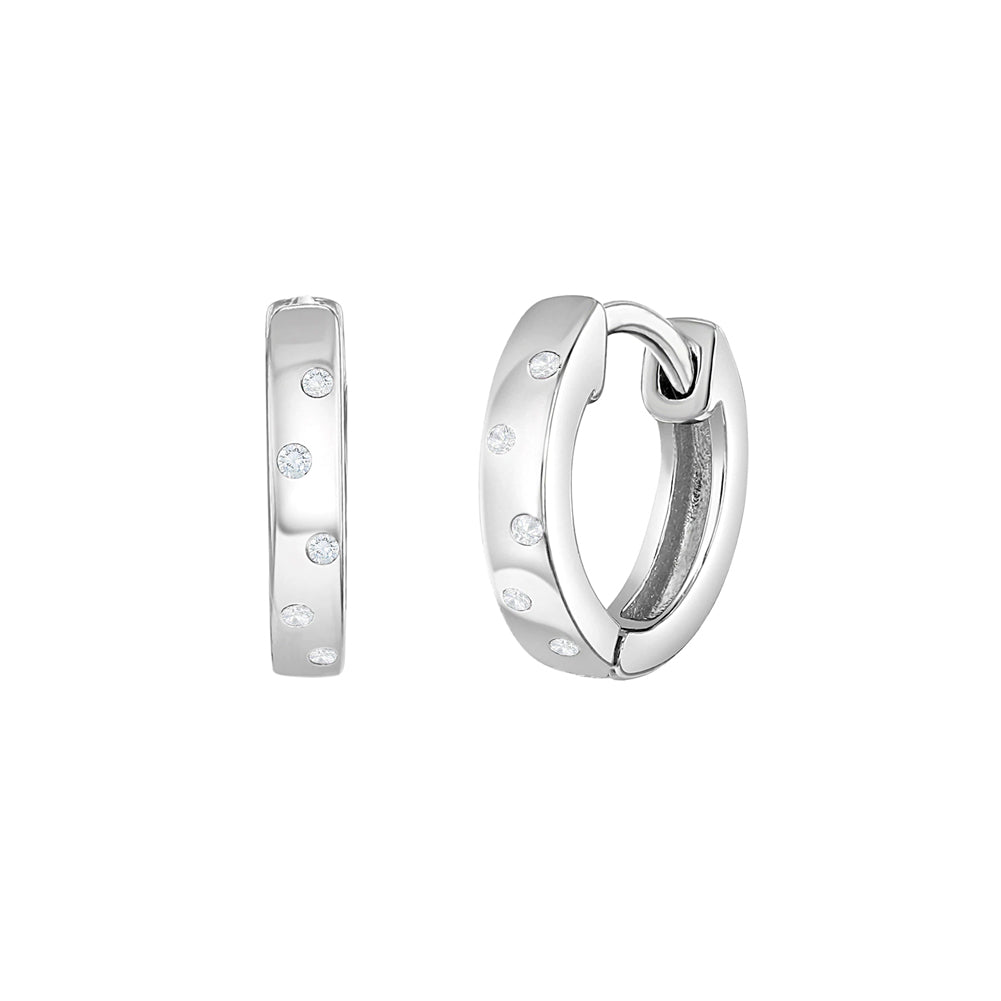 Staggered CZ Gems 9mm Kids / Children's / Girls Earrings Hoop/Huggie Safety Latch - Sterling Silver