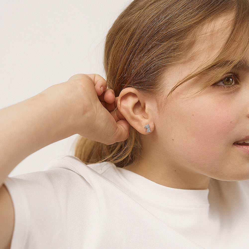 Sassy Kitty Cat Kids / Children's / Girls Earrings Screw Back - Sterling Silver