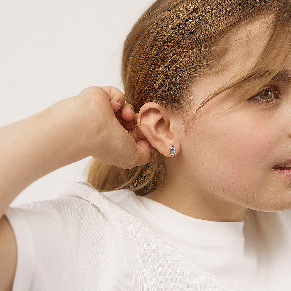 Cubic Zirconia Giraffe Kids / Children's / Girls Earrings Screw Back - Sterling Silver at in Season Jewelry