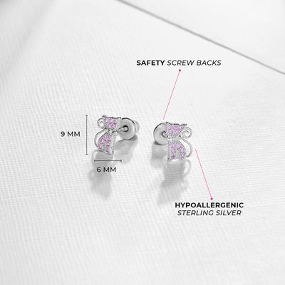 Sassy Kitty Cat Kids / Children's / Girls Earrings Screw Back - Sterling Silver