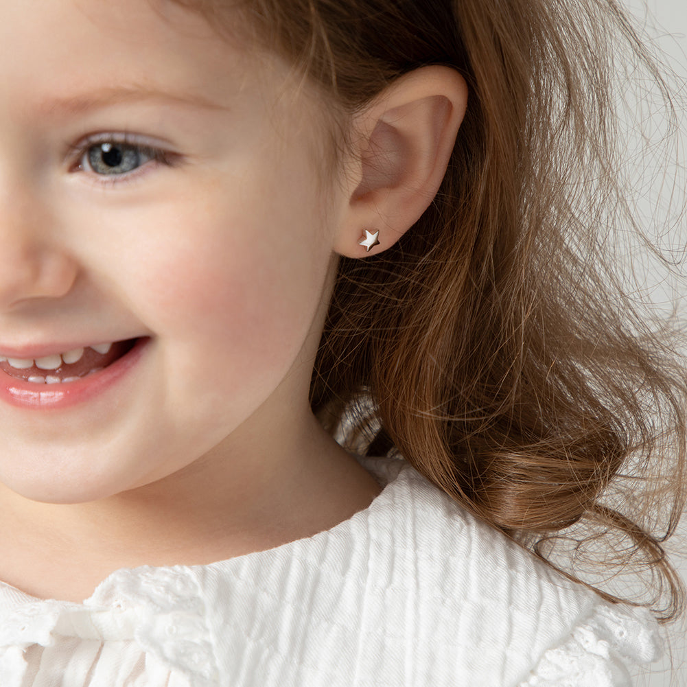 Classic Polished Star Baby / Toddler / Kids Earrings Screw Back Celestial - Sterling Silver