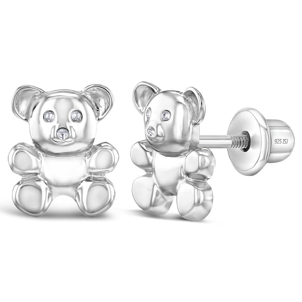 My Teddy Bear Baby / Toddler / Kids Earrings Screw Back - Sterling Silver