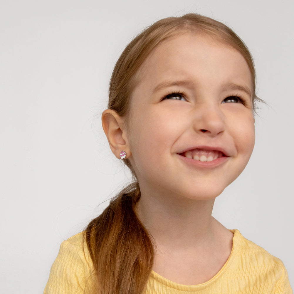 Yummy Enamel Cupcake Baby / Toddler / Kids Earrings Screw Back Enamel - Sterling Silver