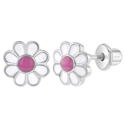 Delightful Daisy Baby / Toddler / Kids Earrings Screw Back Enamel - Sterling Silver