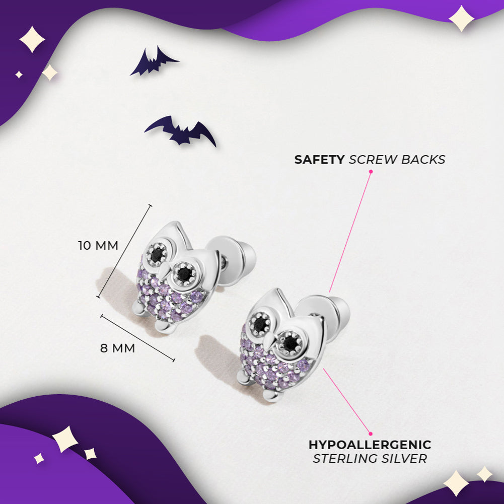 Hoot-Tastic Halloween Owl Earrings - Sterling Silver
