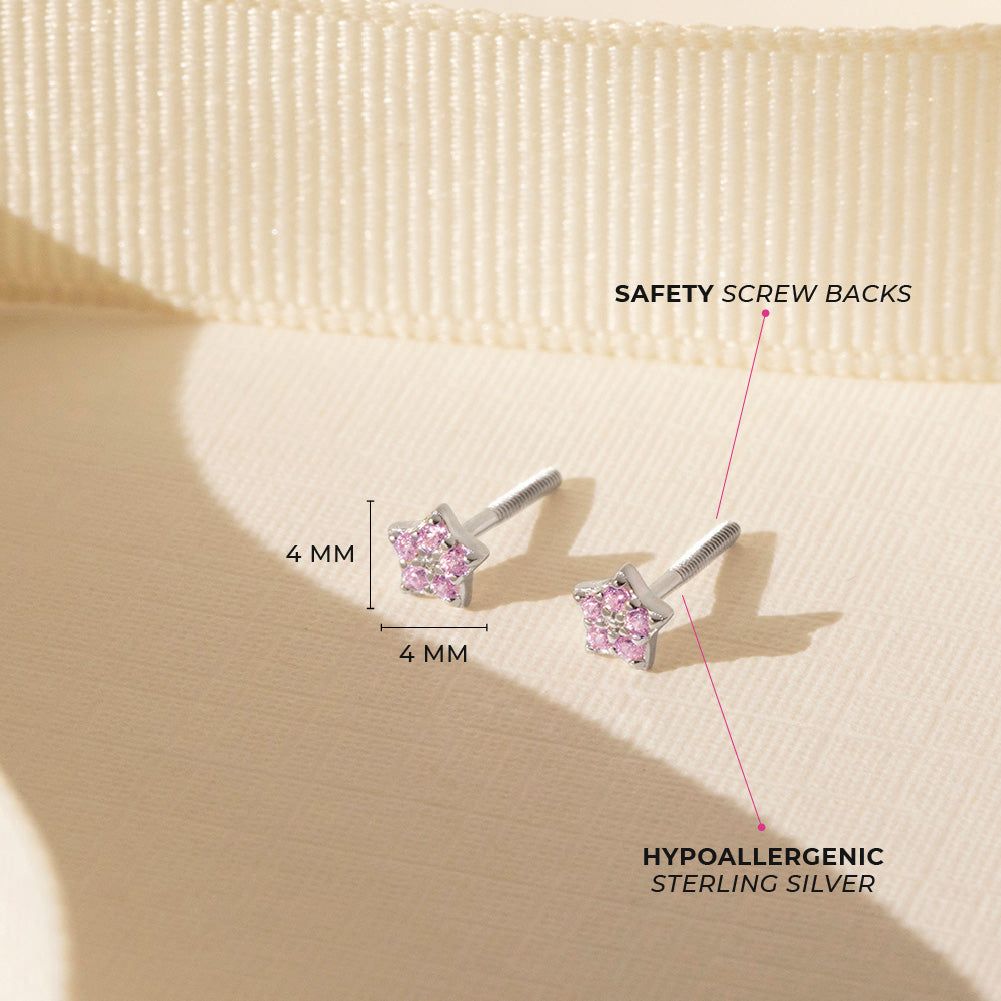 Teenie Tiny Star 3mm Baby / Toddler Earrings Screw Back - Sterling Silver