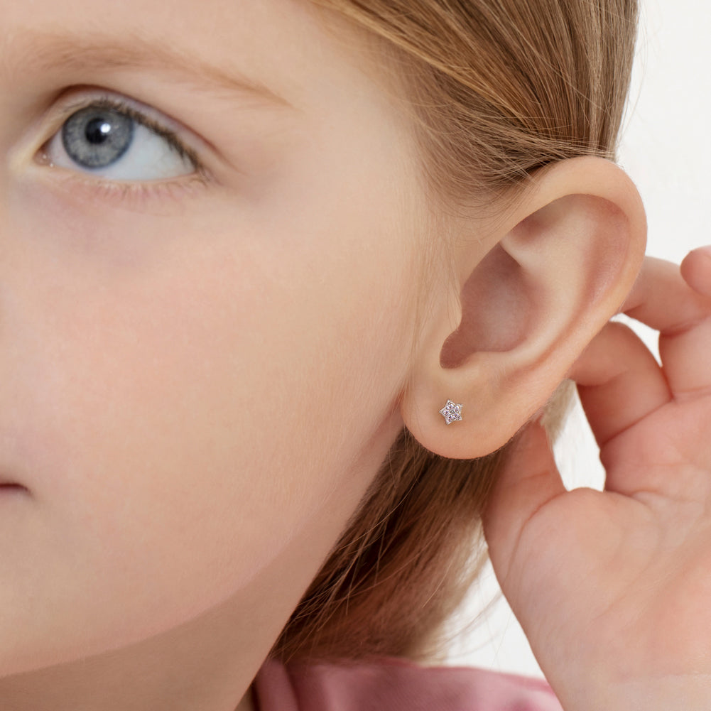 Teenie Tiny Star 3mm Baby / Toddler Earrings Screw Back - Sterling Silver