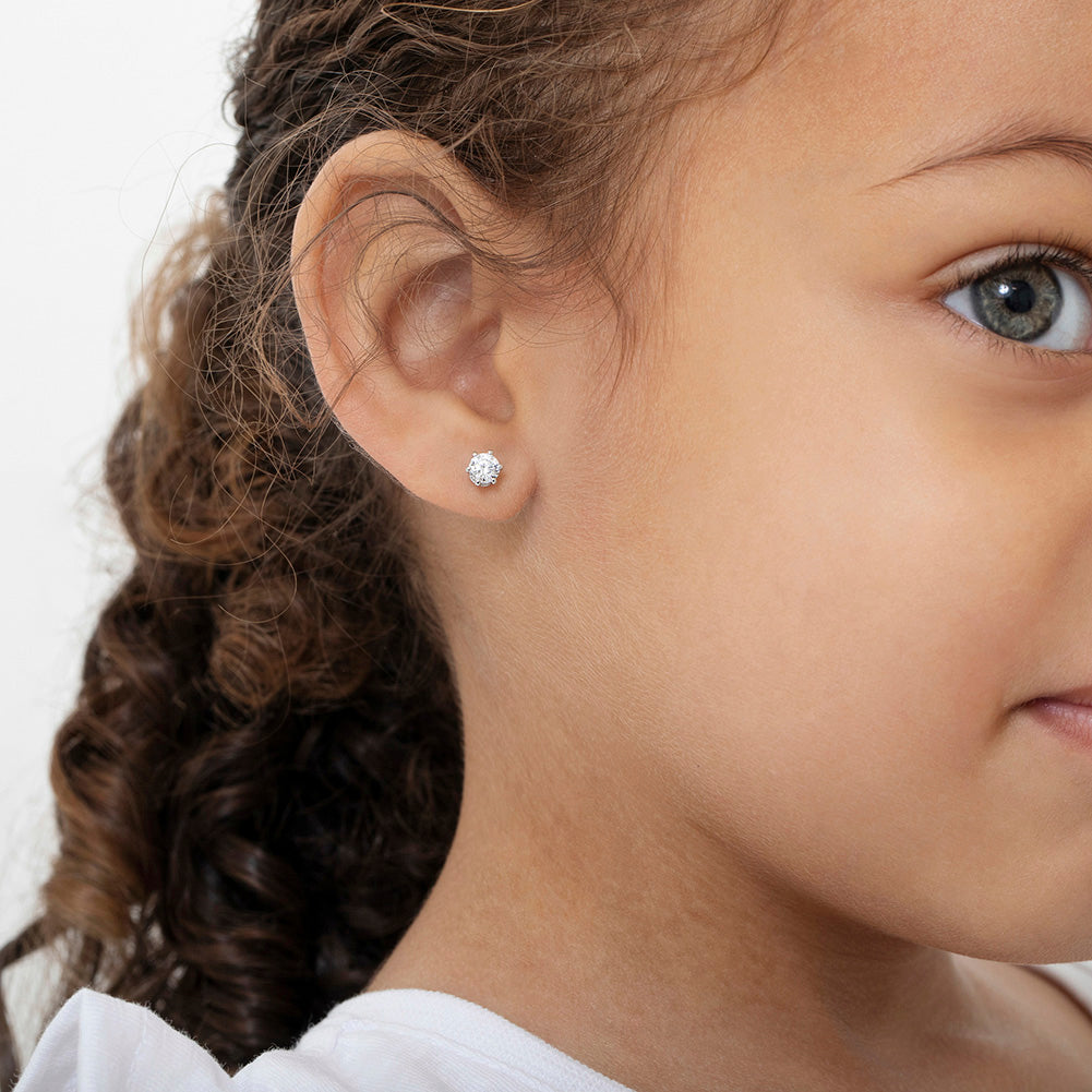 Kids Sterling Silver Clear CZ Stud Screw Back Earrings for Girls –  Cherished Moments Jewelry