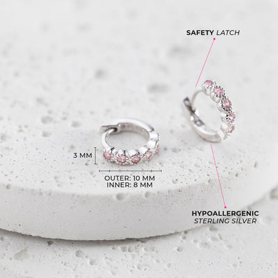 Flower Gems 9mm Baby / Toddler / Kids Earrings Hoop/Huggie Safety Latch - Sterling Silver