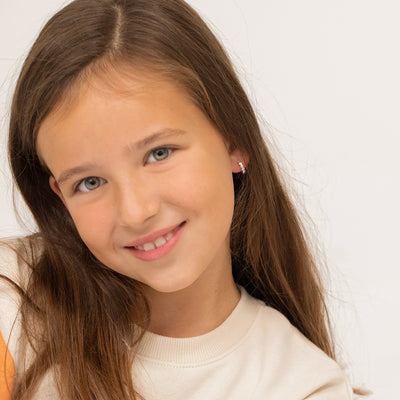 Flower Gems 9mm Baby / Toddler / Kids Earrings Hoop/Huggie Safety Latch - Sterling Silver