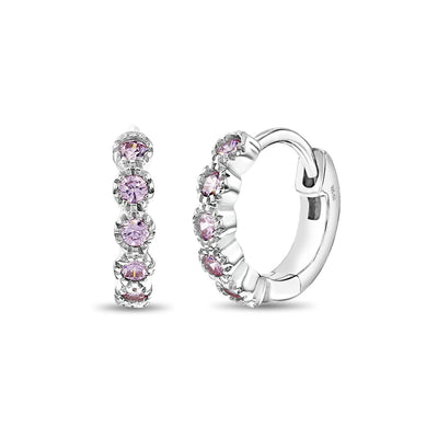 Flower Gems 9mm Baby / Toddler / Kids Earrings Hoop/Huggie Safety Latch - Sterling Silver