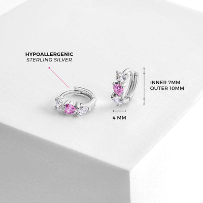 925 Sterling Silver Pink & Clear CZ Heart Necklace Jewelry Set For Young Girls