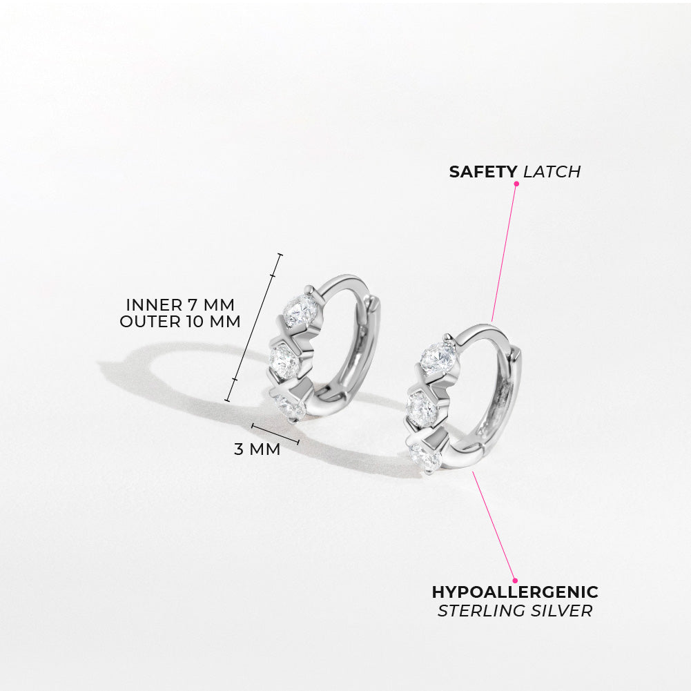 XOXO CZ Hugs & Kisses 8mm Kids / Children's / Girls Earrings Hoop/Huggie Safety Latch - Sterling Silver