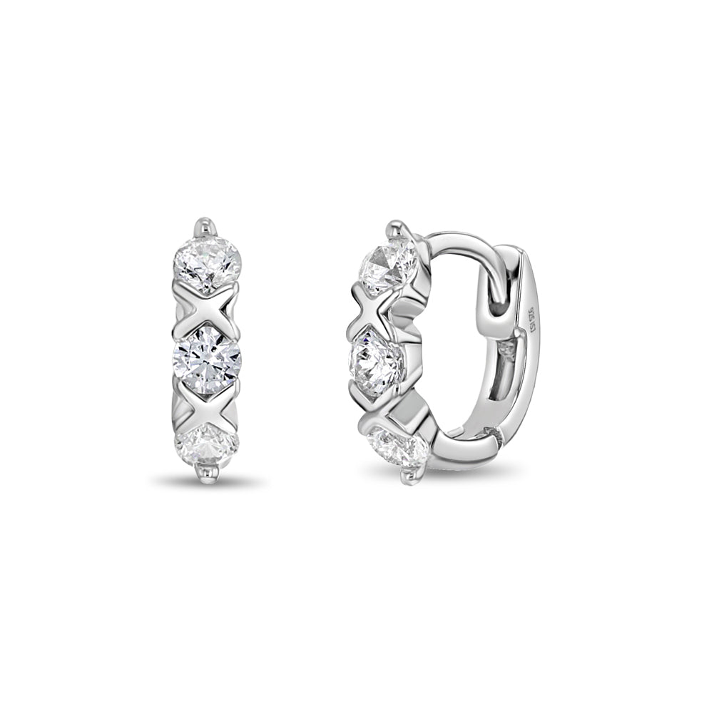 XOXO CZ Hugs & Kisses 8mm Kids / Children's / Girls Earrings Hoop/Huggie Safety Latch - Sterling Silver