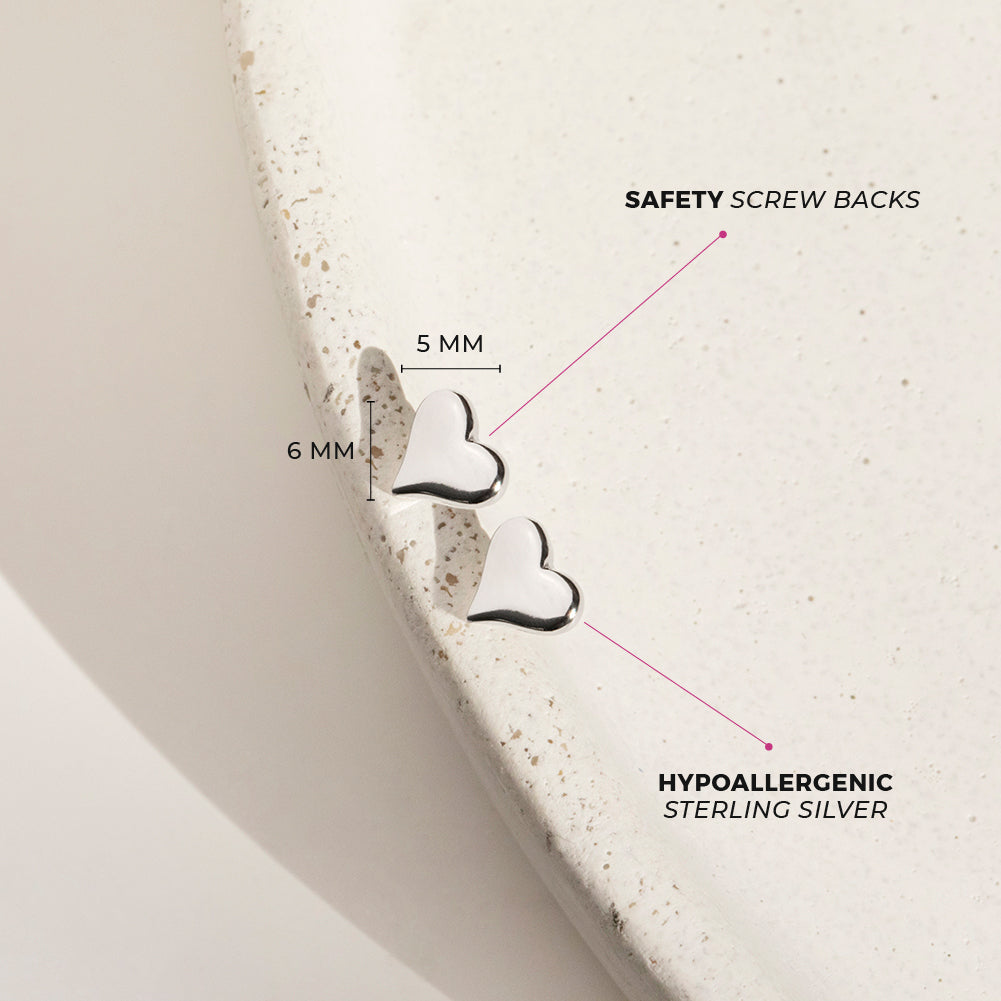 Classic Polished Heart Baby / Toddler / Kids Earrings Screw Back - Sterling Silver