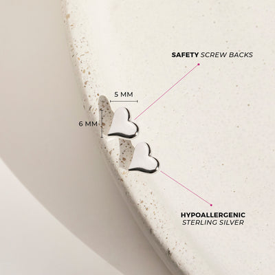 Classic Polished Heart Baby / Toddler / Kids Earrings Screw Back - Sterling Silver